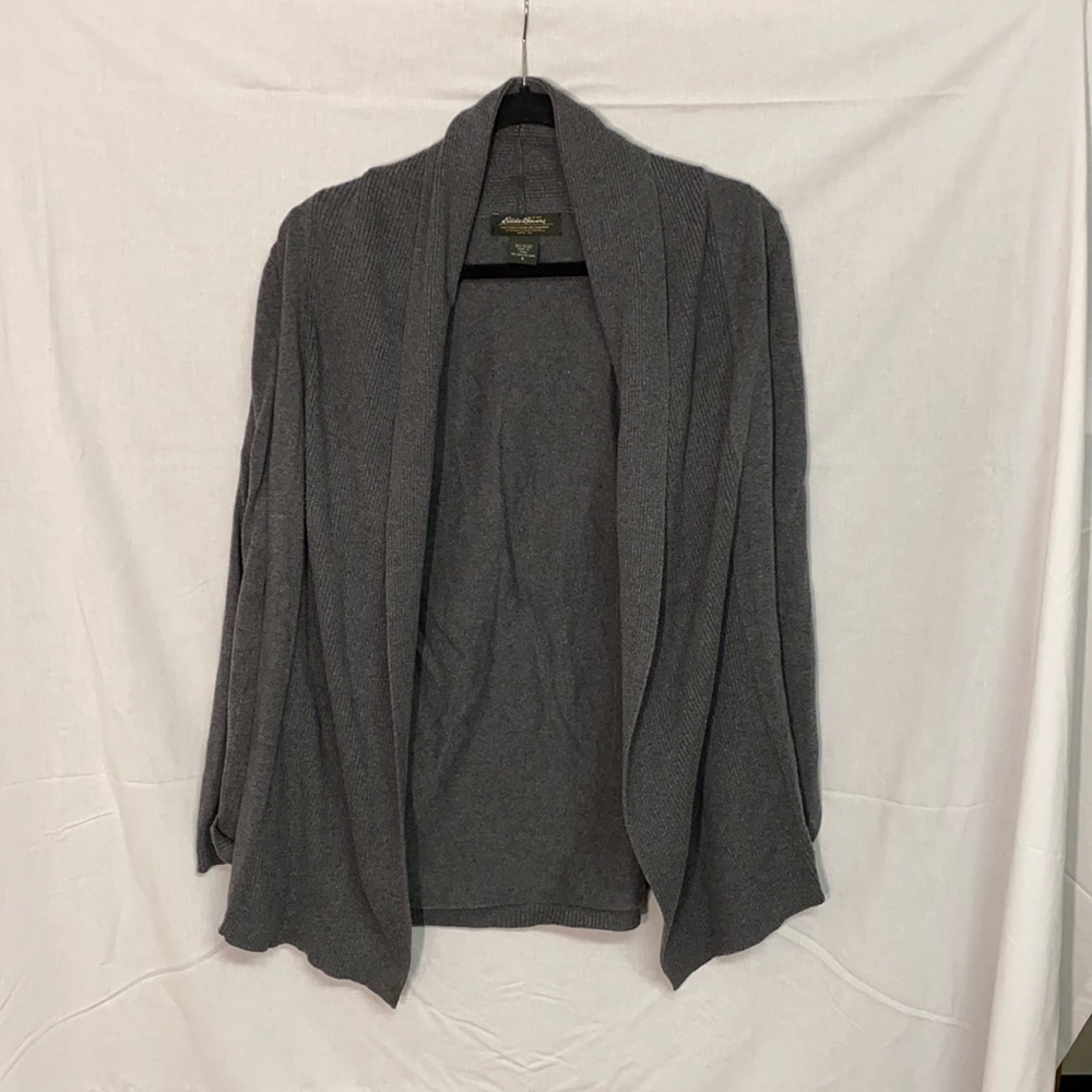 Eddie Bauer Grey Waterfall Design Draped Relaxed Fit Ribbed Cardigan Size Small